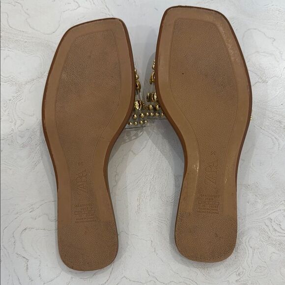 ZARA clear slides gold studs sandals 39 fit like size 8.5 - Picture 7 of 12